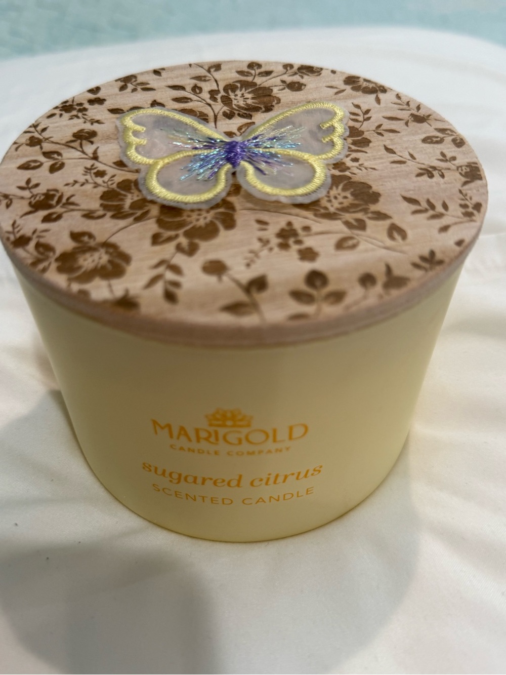 New Marigold Sugared Citrus Scented Candle - Cream Jar with Decorative Lid